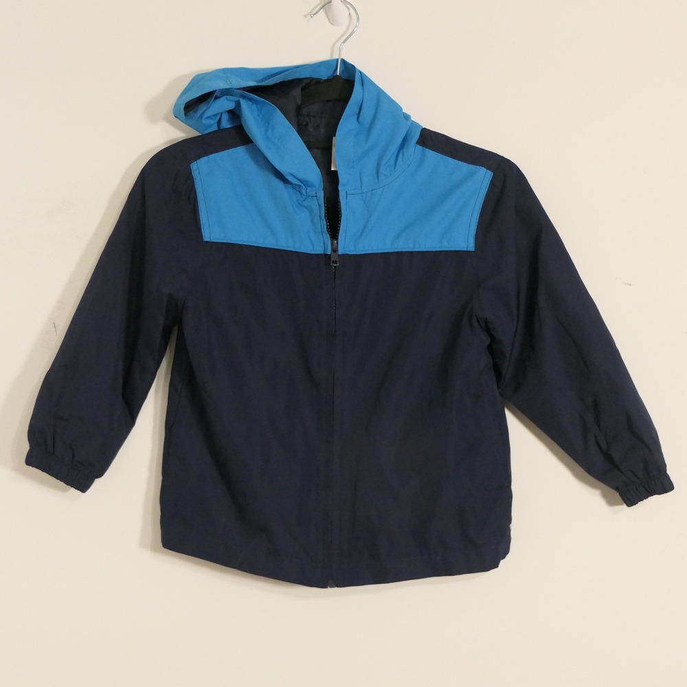 Gymboree Kid Windbreaker S (5-6) Navy Colorblock Hooded Zip Lightweight Boyswear